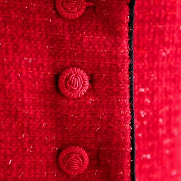 Vintage  50s 60s Fitted Cropped Bright Red Silver Lurex Thread Accent Blazer - Picture 6 of 11